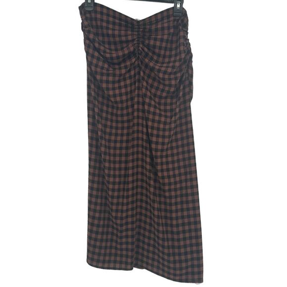 A.L.C. Orly Ruched Checked Crepe Midi Skirt Blackbrandy Brown Size‎ 10 Women's - Picture 5 of 9